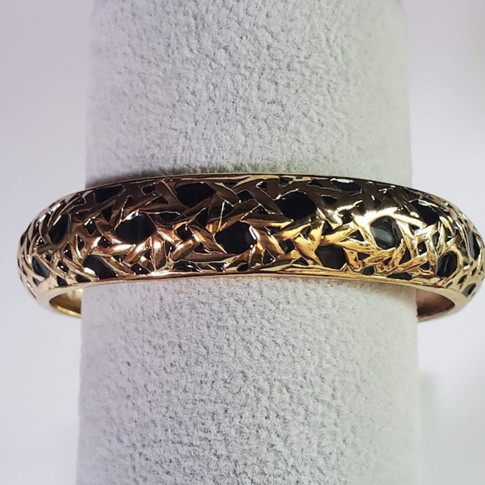Kate Spade New York Keswick Caning Gold Black Enamel Bangle Bracelet Classic - Picture 2 of 6